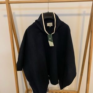 Tuckernuck Navy Leather Trim Funnel Neck Piper Poncho